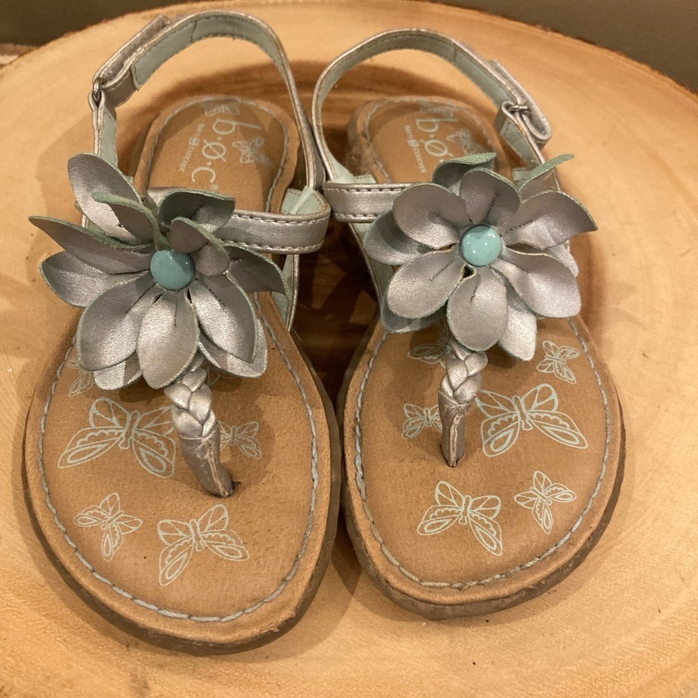 Born‎ BOC Girls Silver & Turquoise Floral Slingback Thongs Sandals Sz-11
